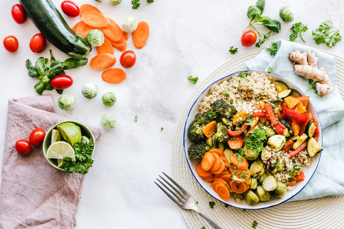 Healthy food spread with nutrition tracking